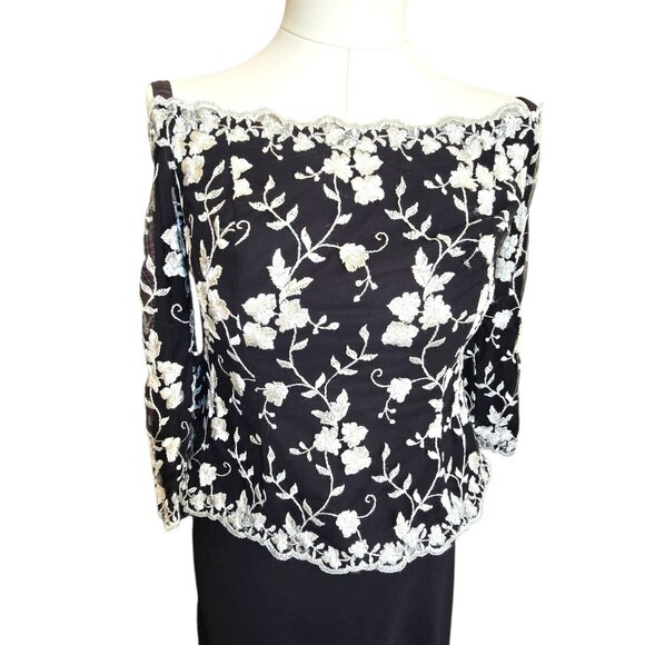 Davids Bridal Dress Black and White Floral Formal Long Mother Prom Size 6 JJ1677 - Picture 14 of 16